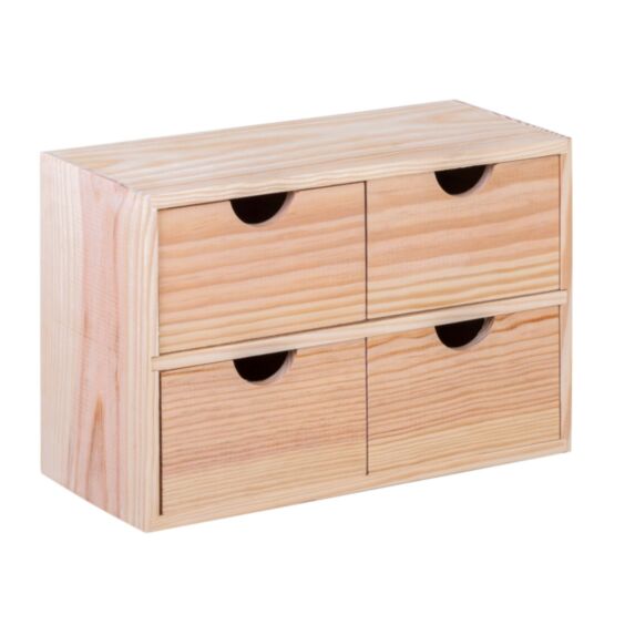 Mini-bloc 4 tiroirs Pin massif Brut L32xH,21,5xP14cm - LUSIMAT