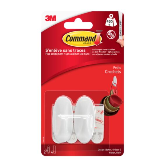 Crochet design blanc plastique PM - 3M COMMAND