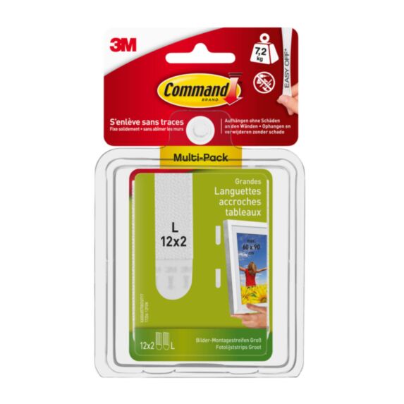 24 languettes de fixation tableau GM blanc - 3M COMMAND