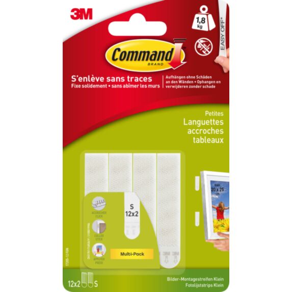 24 languettes de fixation tableau PM blanc - 3M COMMAND