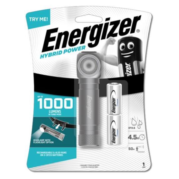 Lampe torche frontale 2en1 Hybrid 1000lm + 2 piles CR123  - ENERGIZER