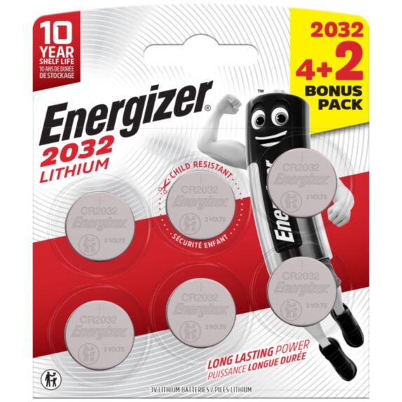 Lot de 4 piles CR2032 + 2 gratuites - ENERGIZER