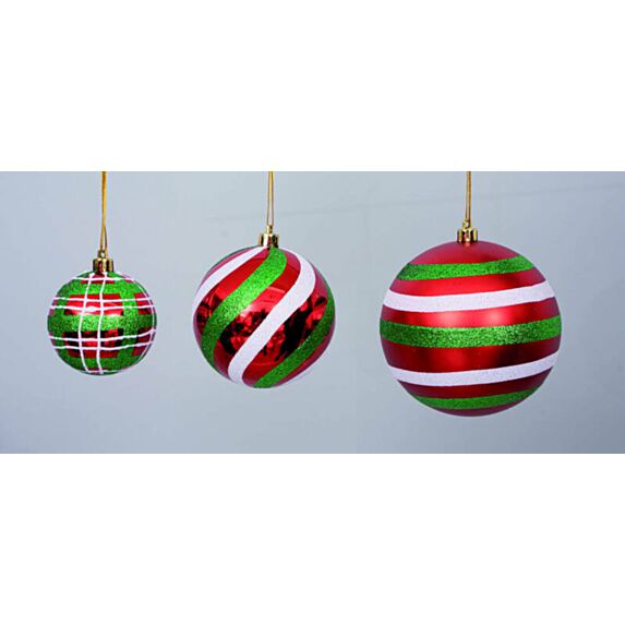Boule de Noël rayée rouge/blanc/vert Ø10cm