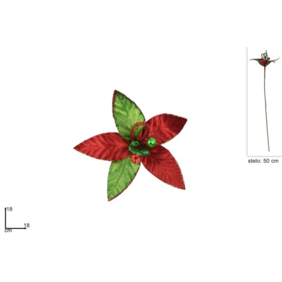 Fleur Noël Tige Vert/Rouge 18cm
