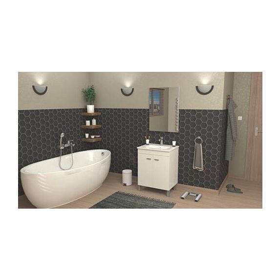 Meuble à Poser Helgo 60cm Blanc Mélaminé Livré en Kit