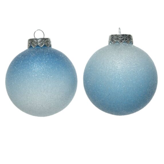 Boule de Noël givrée blanc/bleu Ø8cm - DECORIS