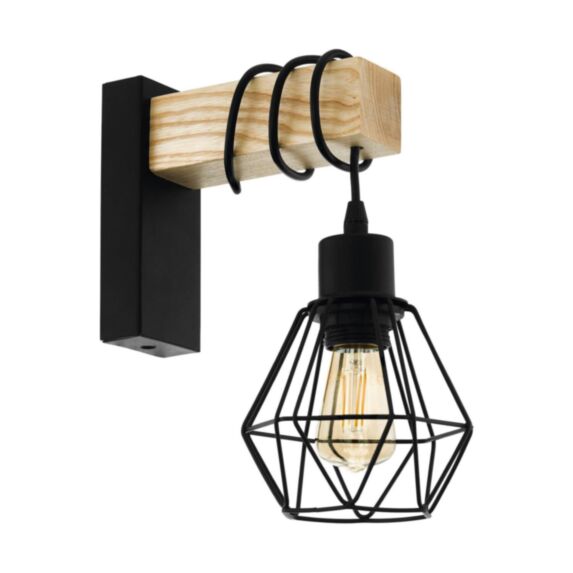 Applique murale Townshend 5 Noir Marron Acier Bois E27- EGLO