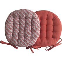 Coussin de chaise ronde bicolore 40x40cm terracota/imprimé