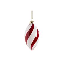 Boule de noël en verre olive spirale Ø8cm rouge et blanc - CHRISTMAS DREAM