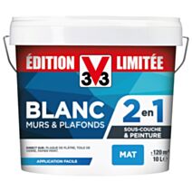 Peinture 2 en 1 Murs et Plafonds Blanc Mat 10L - V33