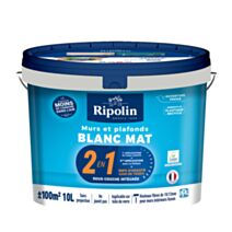 Peinture Murs & Plafonds avec Sous-Couche Intégrée blanc mat 10L - RIPOLIN