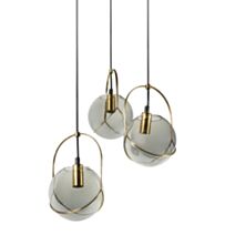 Suspension Triple Métal Globe Verre Fumé Eugénie Dorée 73x34x34cm 220V 40W