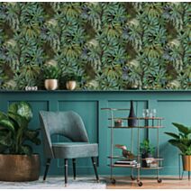 Papier vinyl lourd sur support intissé feuilles exotique vert 10,05x0,53m - LUTECE