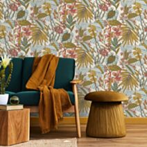 Papier peint vinyle lourd intissé Tropical Leaf turquoise - LUTECE