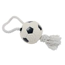Jouet chien vinyle balle foot avec corde - 11cm
