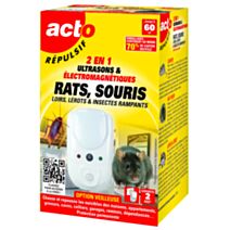 Répulsif Ultrasons + Ondes Électromagnétiques Rats/Souris/Insectes Rampants - ACTO
