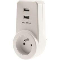 Prise murale 16A 2 pôles + terre + 2 USB