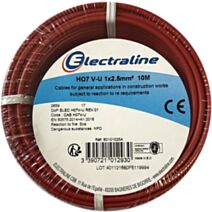Fil électrique HO7 V-U 1x2.5mm² Rouge 10M - ELECTRALINE