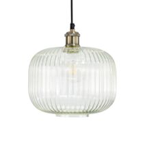 Suspension Chavane verre strié transparent coupelle antique Ø25cm 29cm E27 7W - C CREATION