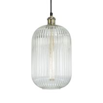 Suspension Chambret verre strié transparent coupelle antique Ø20cm 41cm E27 7W - C CREATION