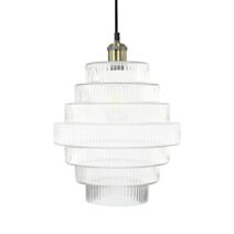 Suspension Challe verre strié blanc Ø28cm H.42–142cm - C-CREATION