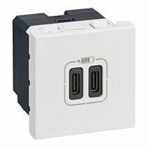 Double Chargeur USB Mosaic Type C 2 Modules Composable Blanc