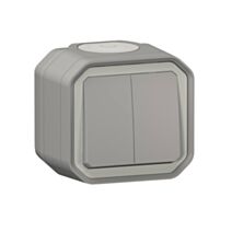 Double intetrupteur va-et-vient ou poussoir Plexo complet saillie gris 10A - LEGRAND