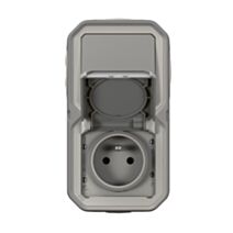 Prise de courant avec va-et-vient vertical Plexo complet saillie gris 16A - LEGRAND