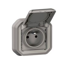 Prise de courant avec volet Plexo complet encastré avec griffes gris 16A - LEGRAND