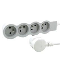 Multiprise 4 prises 2P+T Cordon 1,5m 3G 1mm² Blanc/Gris Clair