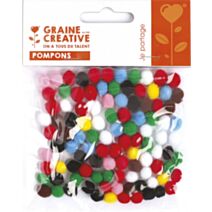 100 Pompons Assortiment 7 Mm Acrylique - GRAINE CREATIVE
