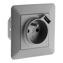 Prise 2p+t 16a avec port usb titanium artezo