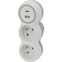 Bloc 16A 2 prises avec chargeurs USB A+C blanc - ZENITECH
