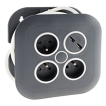 Enrouleur ménager Design 3 Prises + 2 USB Câble 3x1mm² 7m - ZENITECH