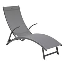 Transat pliable Samba aluminium anthracite 174,5x59cm gris - HESPERIDE