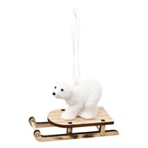 Sujet ours polaire luge polystyrène 10cm blanc - ATMOSPHERA