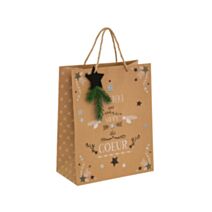 Sac cadeau kraft paillette+bois mm