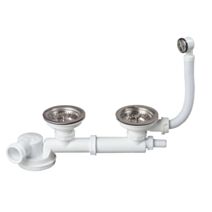 Bondes + siphon pour évier 2 bacs Ø 90 mm - INVENTIV