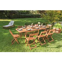 Salon de jardin acacia 8 places 160/210x91,5x76cm - INVENTIV