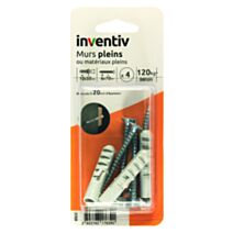 4 Chevilles Matériaux Pleins Ø10x50mm + Vis TF Ø6x70mm - INVENTIV