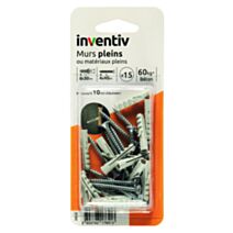 15 Chevilles Matériaux Pleins Ø6x30mm + Vis TF Ø4x40mm - INVENTIV