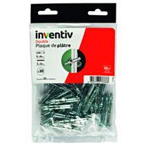 30 Chevilles Double Plaque Plâtre Ø8x46mm + Vis TR Ø4x54mm – INVENTIV