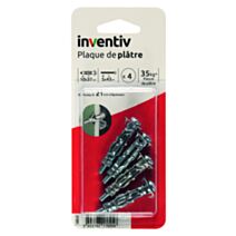 4 Chevilles Plaque Plâtre Ø10x37mm + Vis TR Ø5x43mm - INVENTIV