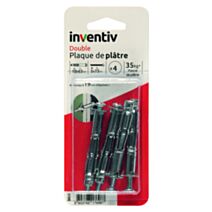 4 Chevilles Double Plaque Plâtre Ø10x63mm + Vis TR Ø5x72mm - INVENTIV