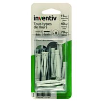 8 Chevilles Tous Matériaux Ø8x50mm + Vis TF  Ø4,5x60mm - INVENTIV