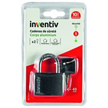 Cadenas aluminium gaine 40mm noir 2 clés - INVENTIV