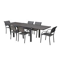 Table de jardin extensible AURORE en aluminium coloris gris anthracite - 6 à 10 personnes