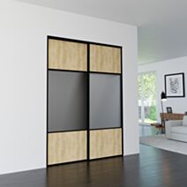 Porte de placard coulissante Miroir/Chêne Profil Noir H.248,5xL.92,2cm - INVENTIV