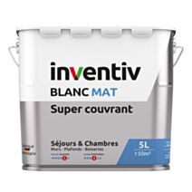 Peinture murs/plafonds super couvrant Blanc mat 5L  - INVENTIV
