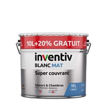 Peinture mur & plafond Super Couvrant Blanc Mat 10L+20% - INVENTIV